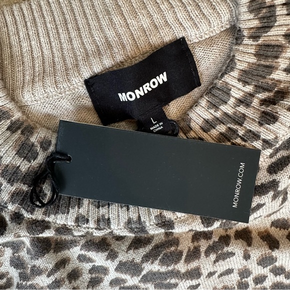 NWT Monrow Brown Leopard Modern Mock Neck Sweater Cashmere Blend L Large - Picture 8 of 9